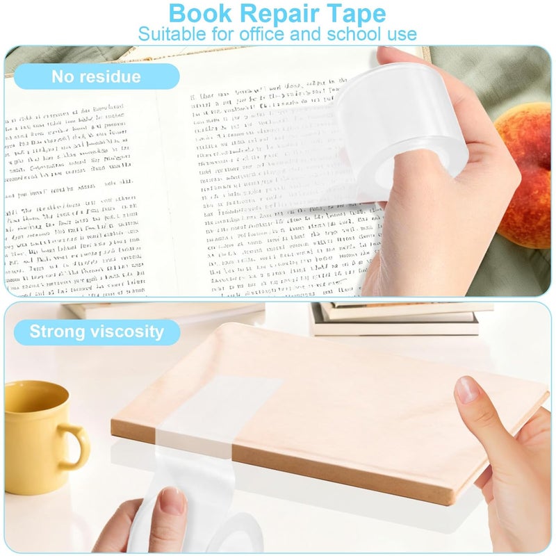 Engorgio Clear Strong Waterproof Adhesive Archival Safe Book Repair Tape, 2Inch x 16.5Ft - Removable Book Binding Tape for Old Books, Broken Pages, Textbook Spine & Library Repair Supplies. - Image 4